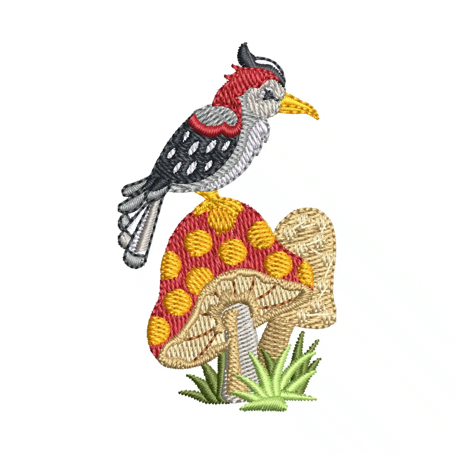 Woodpecker On a Mushroom Embroidery Design