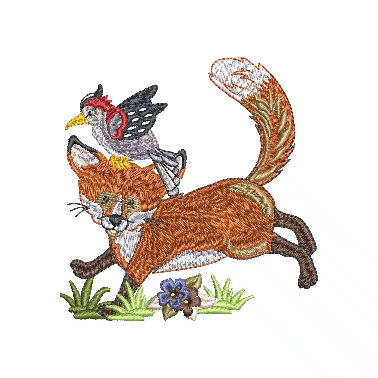 Woodpecker On a Fox Embroidery Design