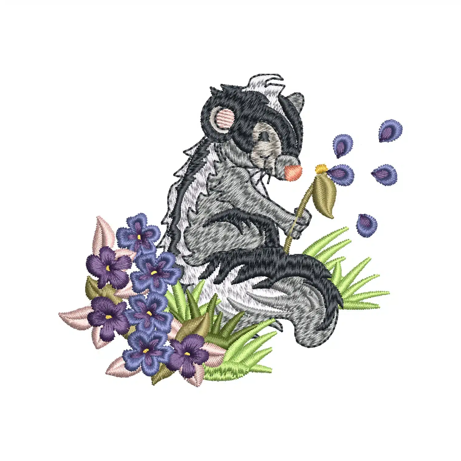 Floral Skunk Embroidery Design