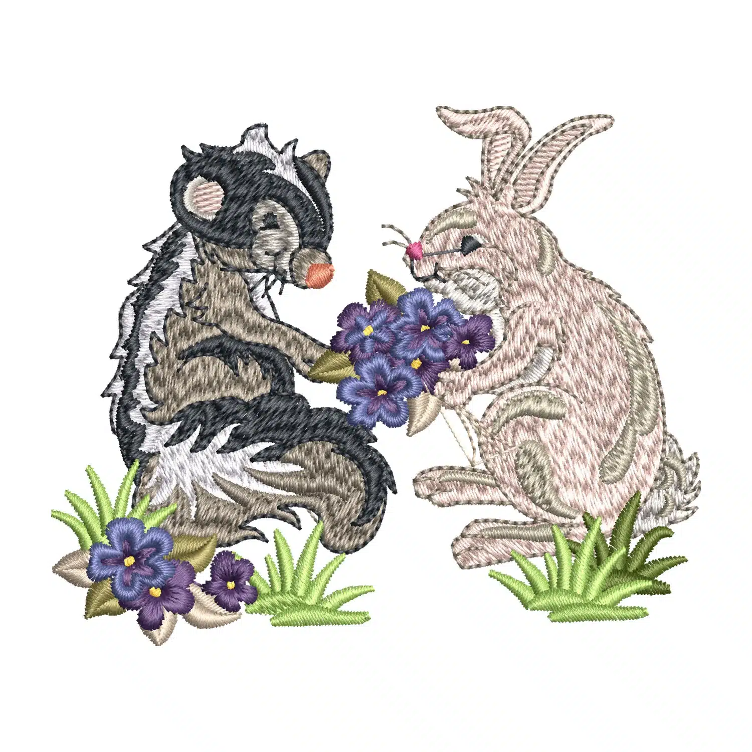 Floral Skunk And a Rabbit Embroidery Design