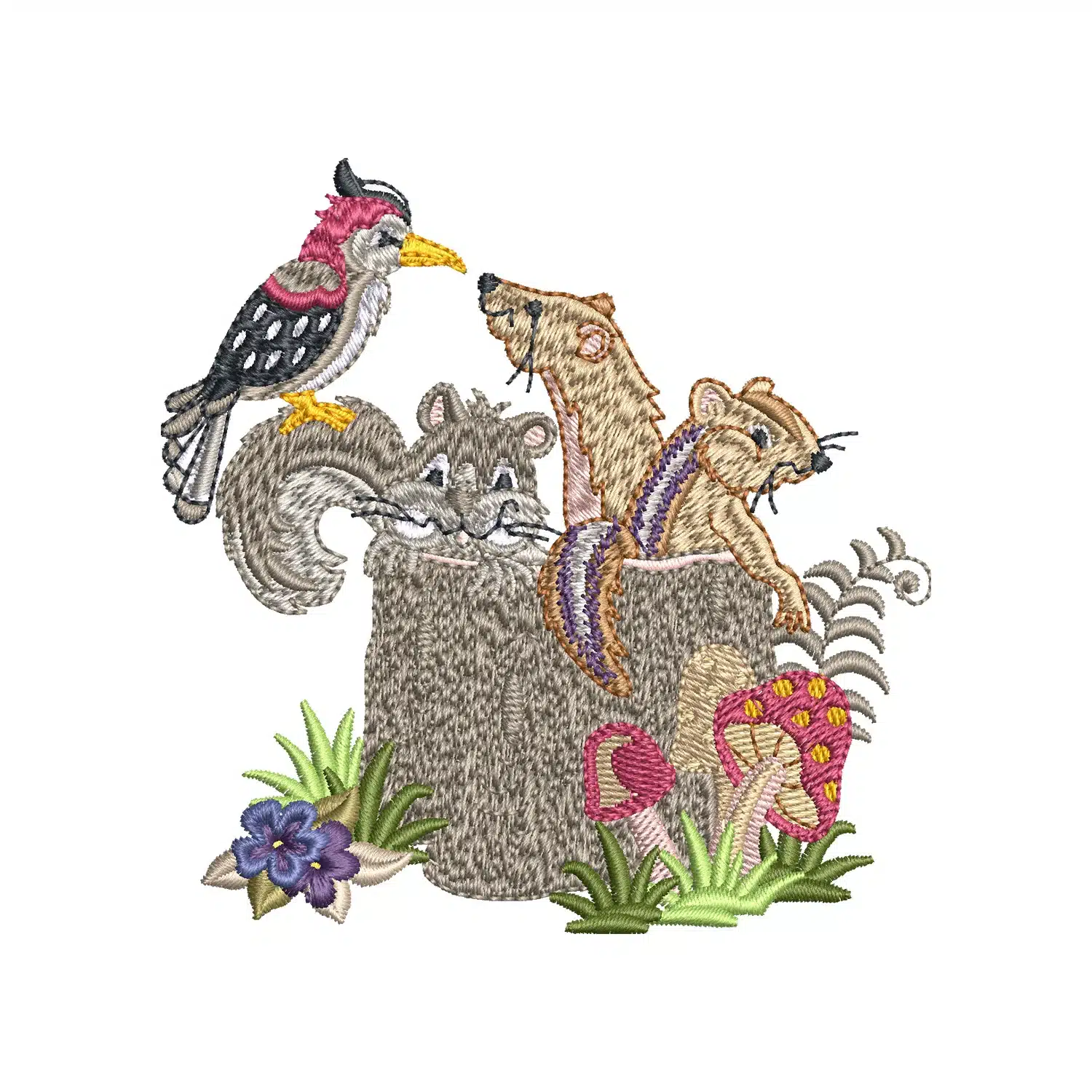 Tree Branch With Animals And Mushrooms Embroidery Design Tree Branch With Animals And Mushrooms Embroidery Design