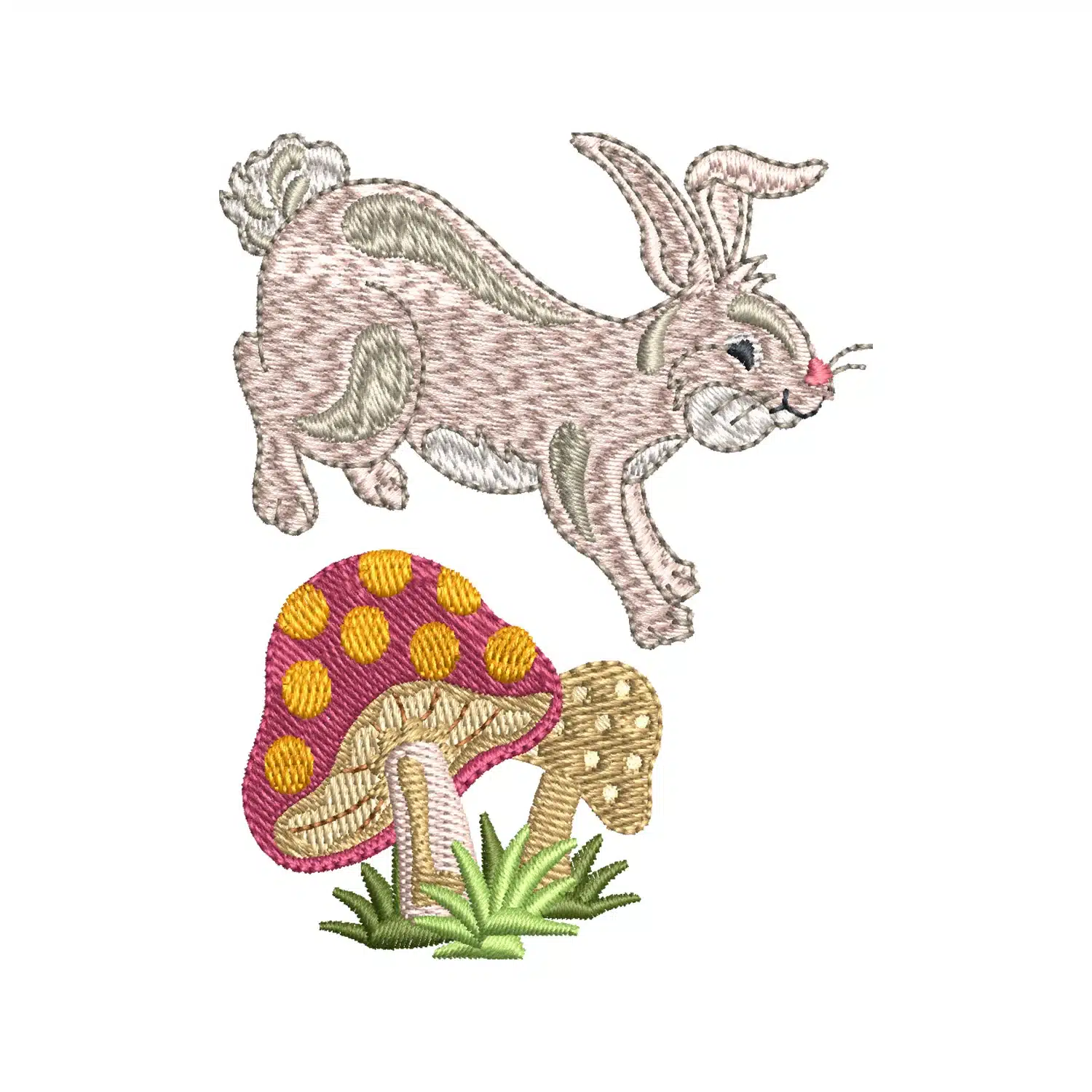Rabbit Galloping Mushroom Embroidery Design Rabbit Galloping Mushroom Embroidery Design
