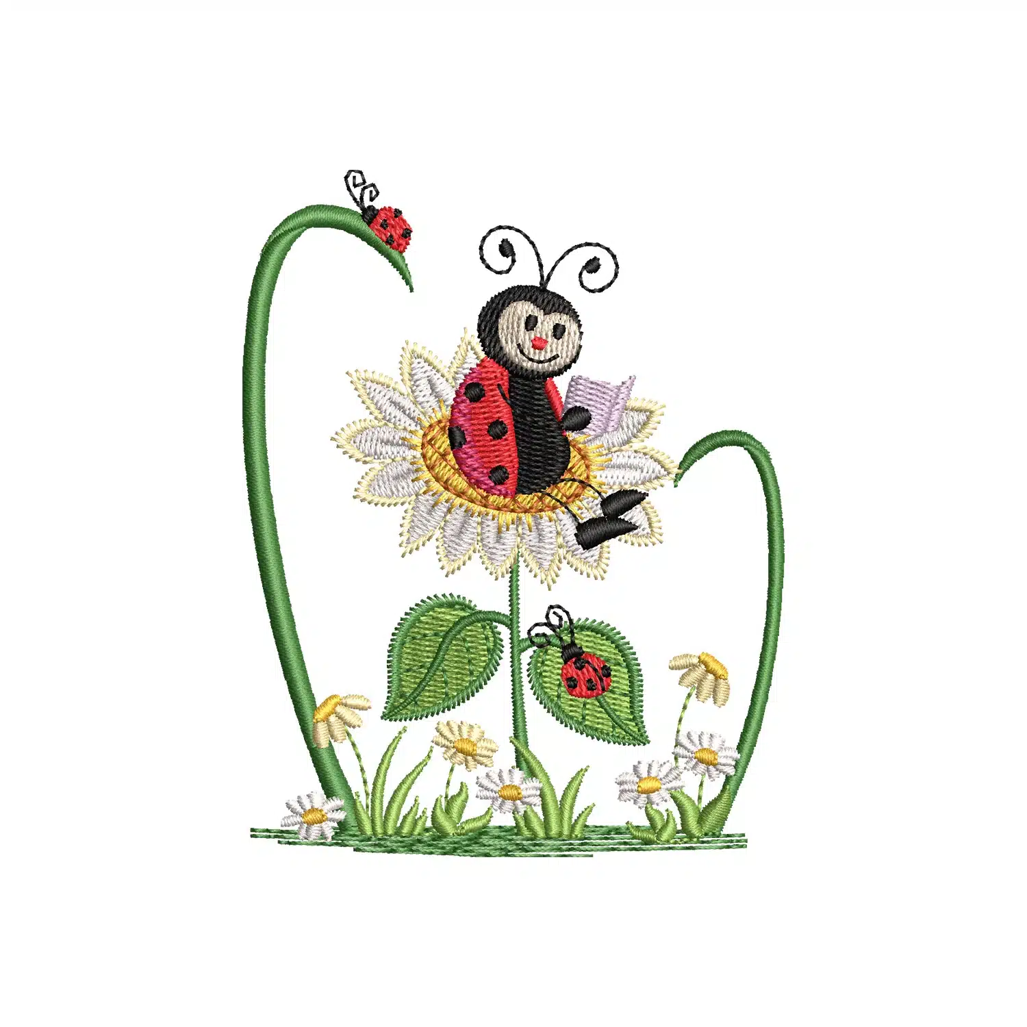 Floral Ladybug Embroidery Design
