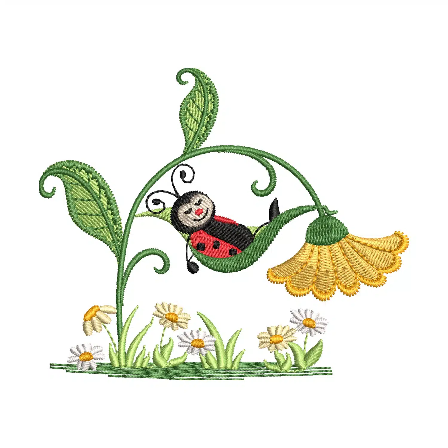 Floral Ladybug Embroidery Design