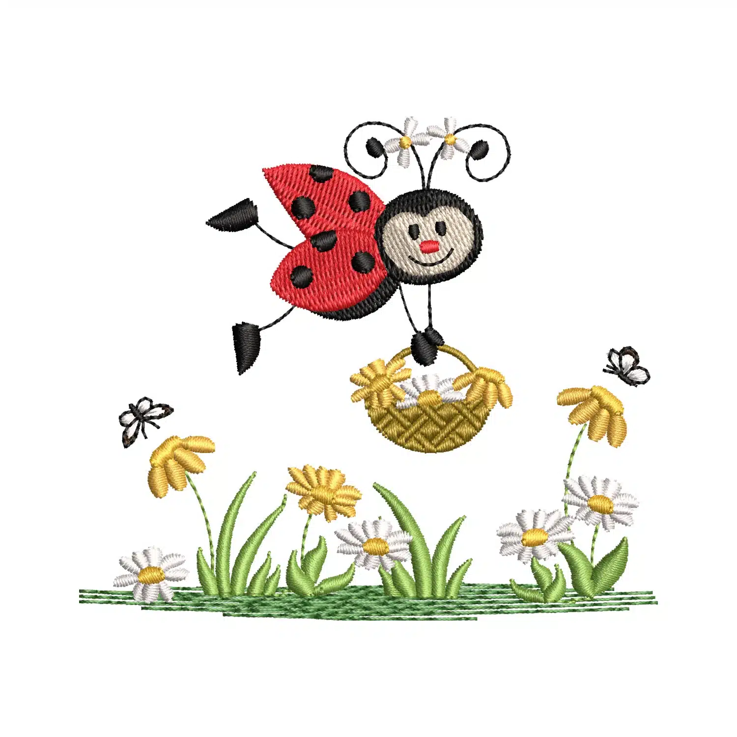 Floral Ladybug Embroidery Design