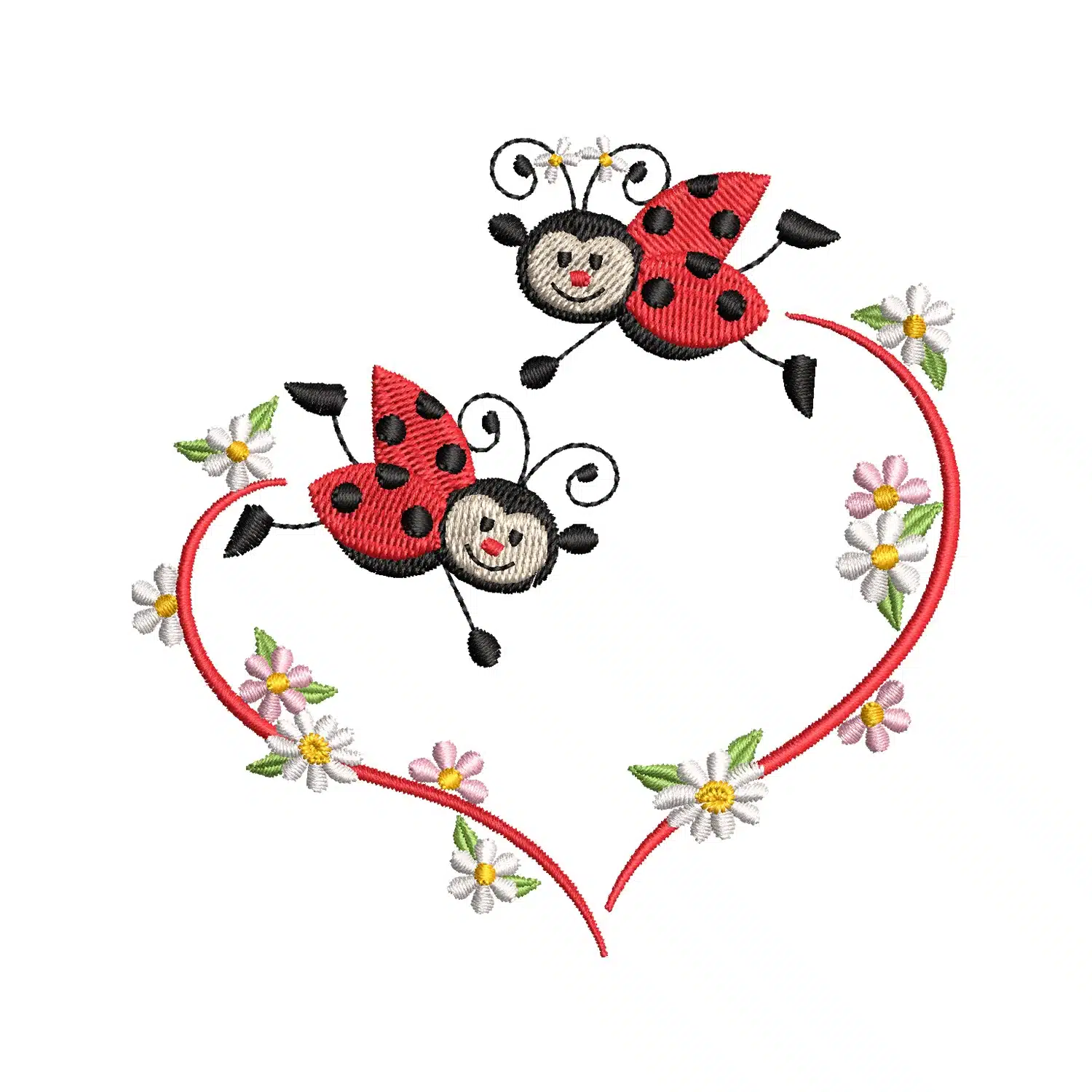 Floral Ladybug Heart Embroidery Design
