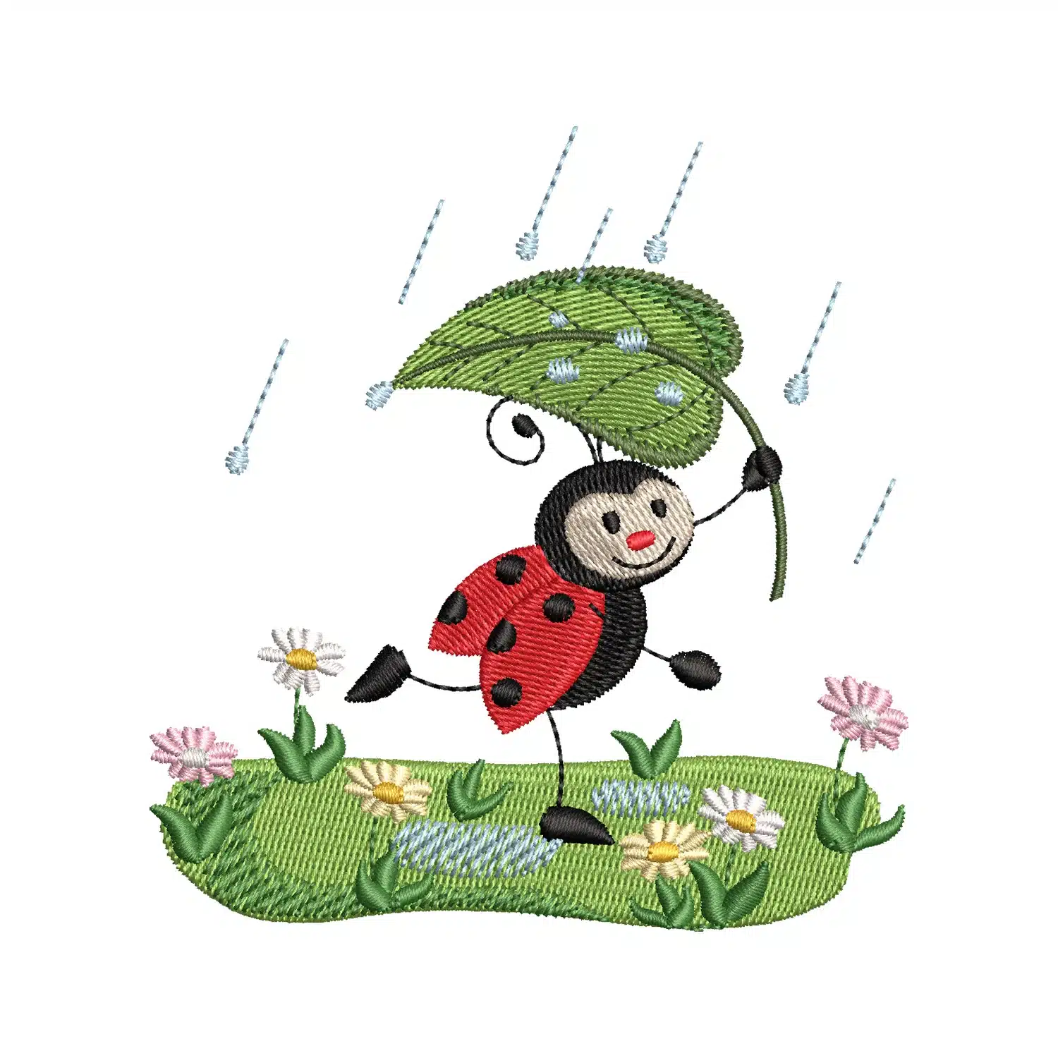 Floral Rain Ladybug Embroidery Design