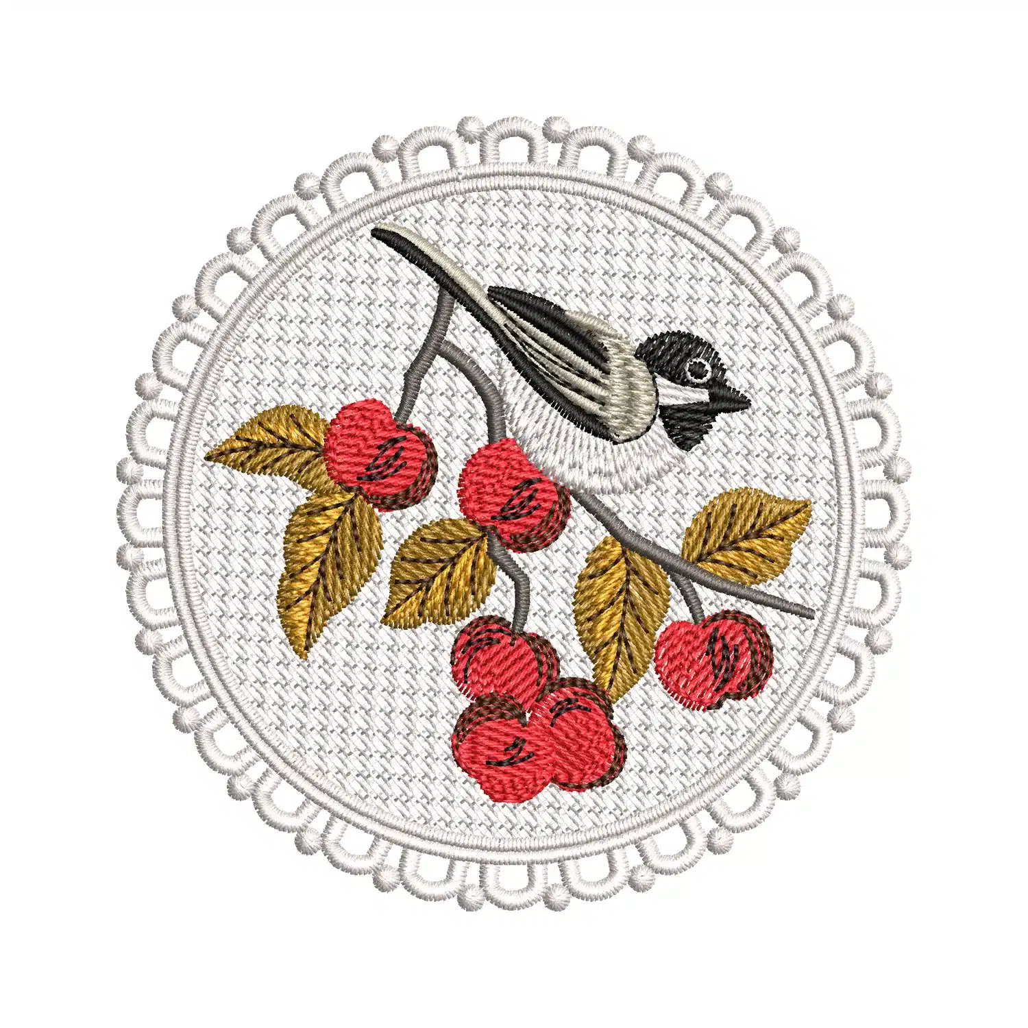 Sparrow On A Berry Branch Embroidery Design
