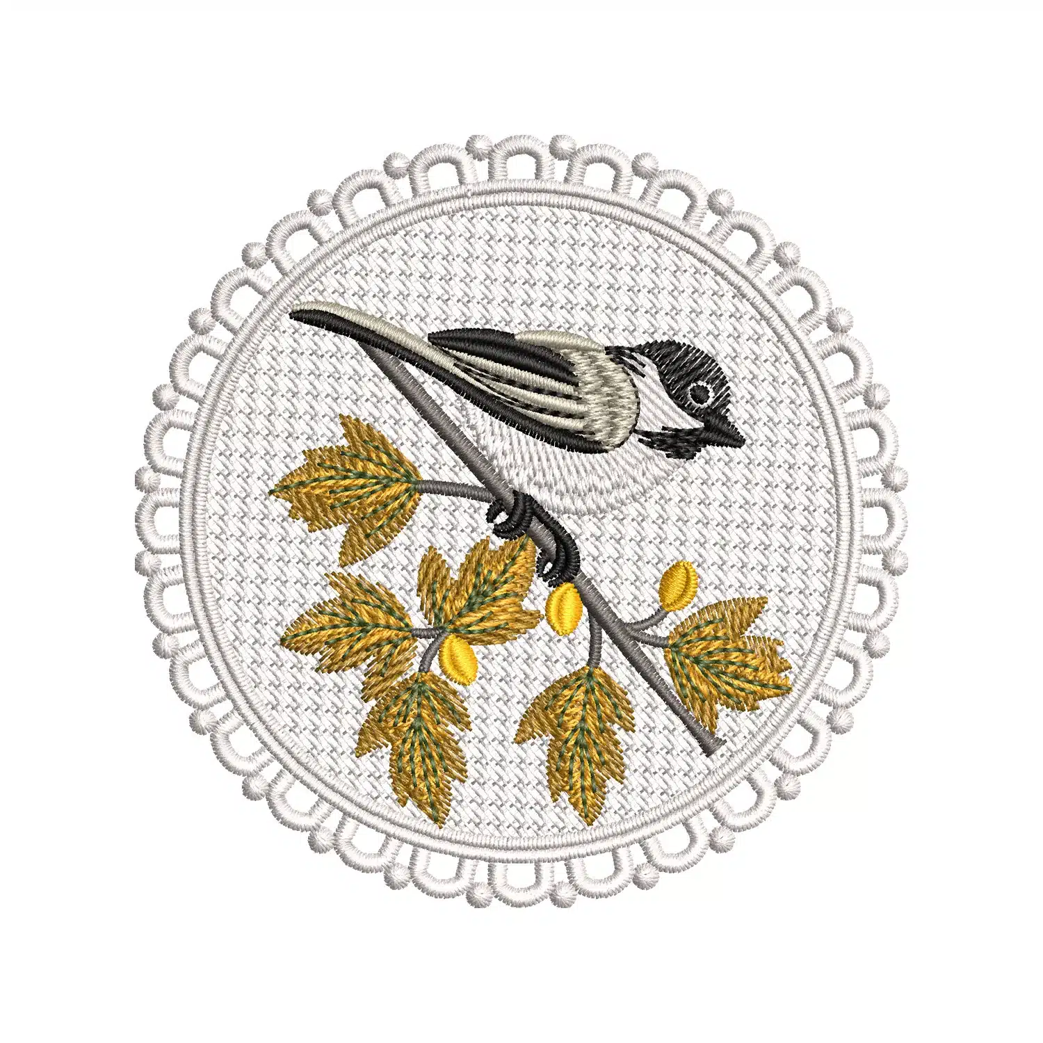 Sparrow On a Maple Tree Branch Embroidery Design Sparrow On a Maple Tree Branch Embroidery Design