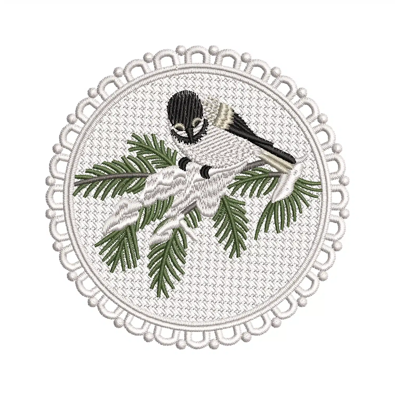 Sparrow On A Pine Branch Embroidery Design