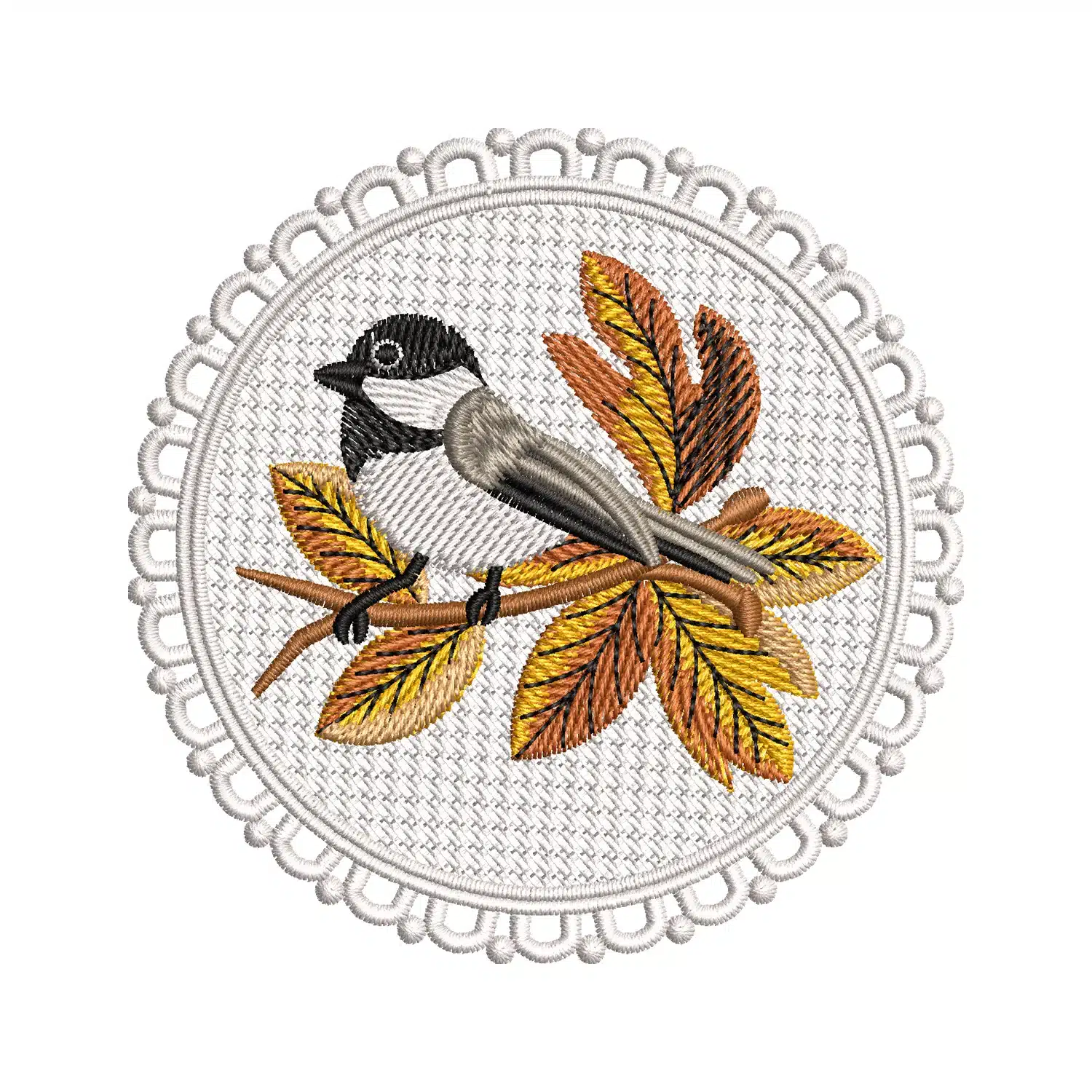Sparrow On An Autumn Tree Branch Embroidery Design