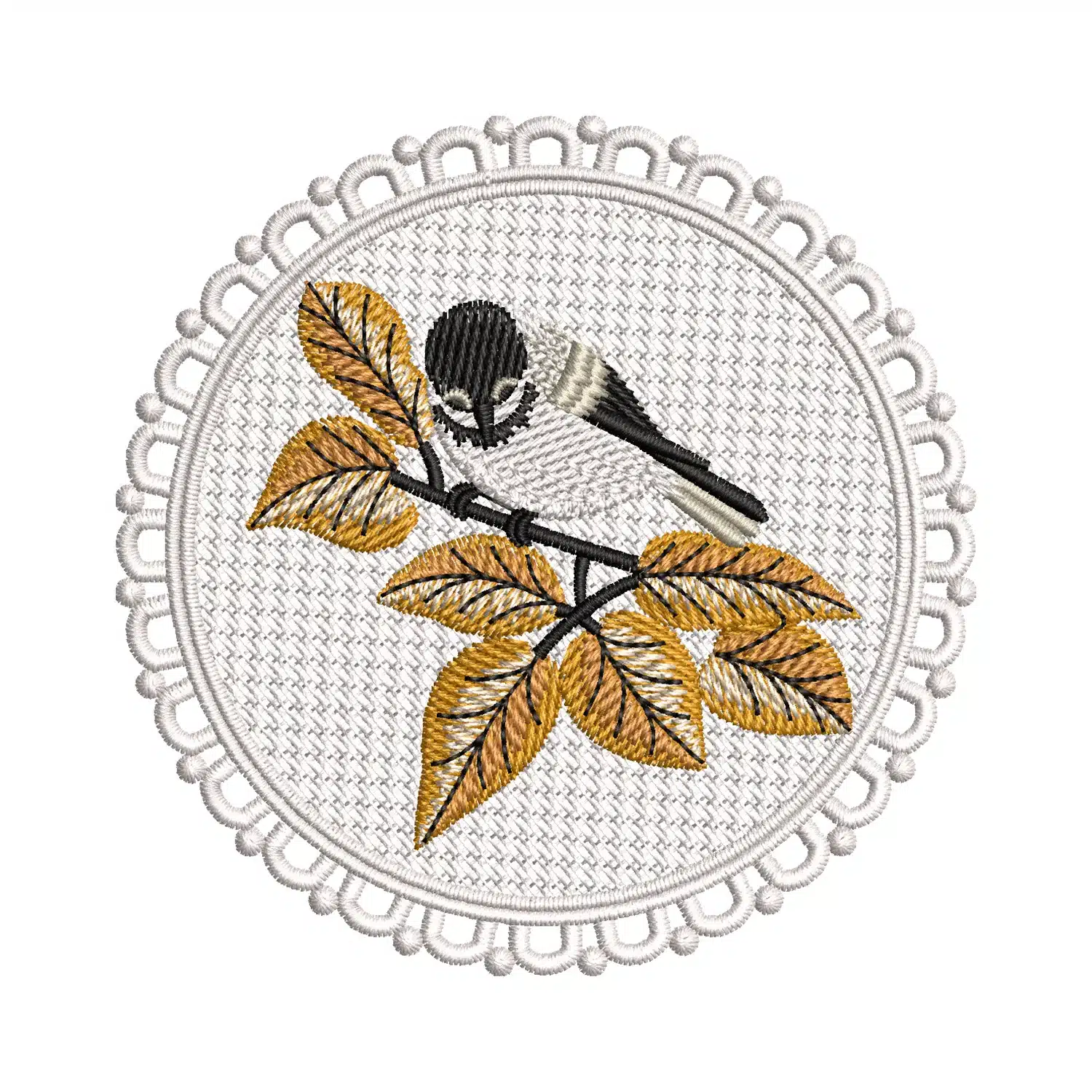 Sparrow On An Oak Branch Embroidery Design