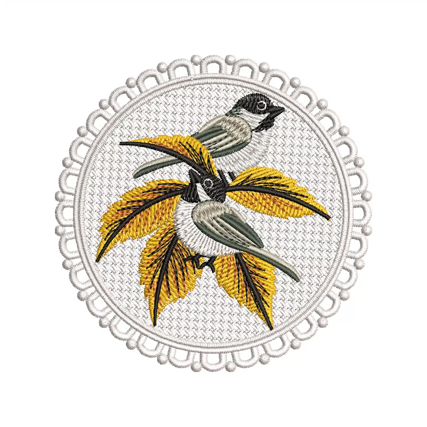 Sparrows On An Autumn Tree Branch Embroidery Design