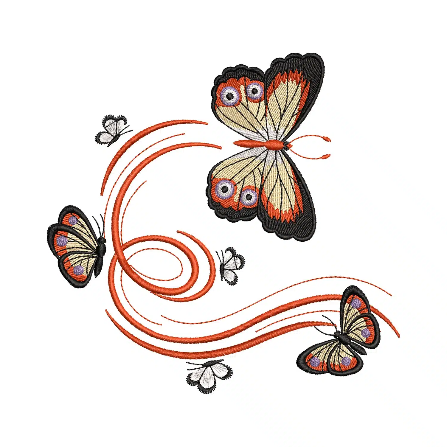 Floral Butterfly Swirl Embroidery Design
