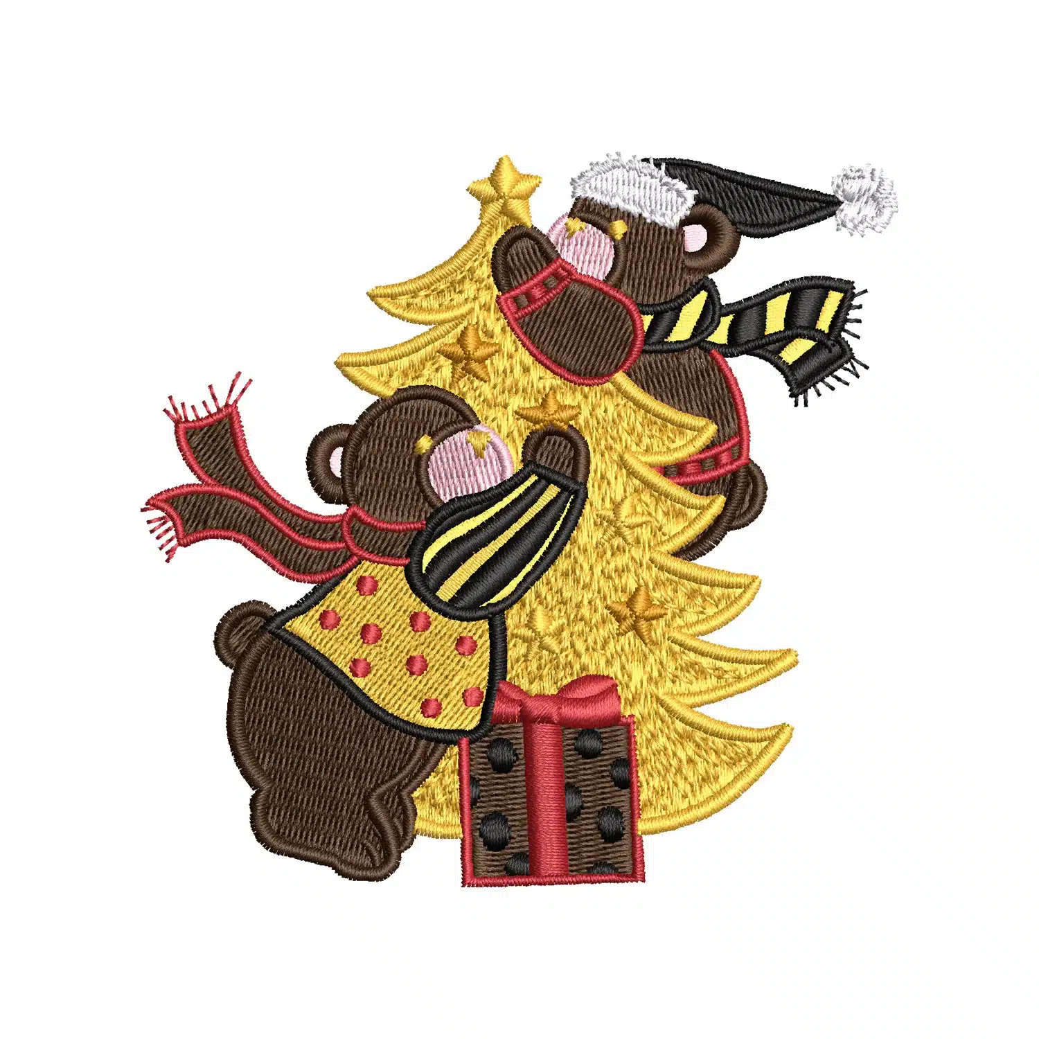 Teddy Playing with a Christmas Tree Embroidery Design