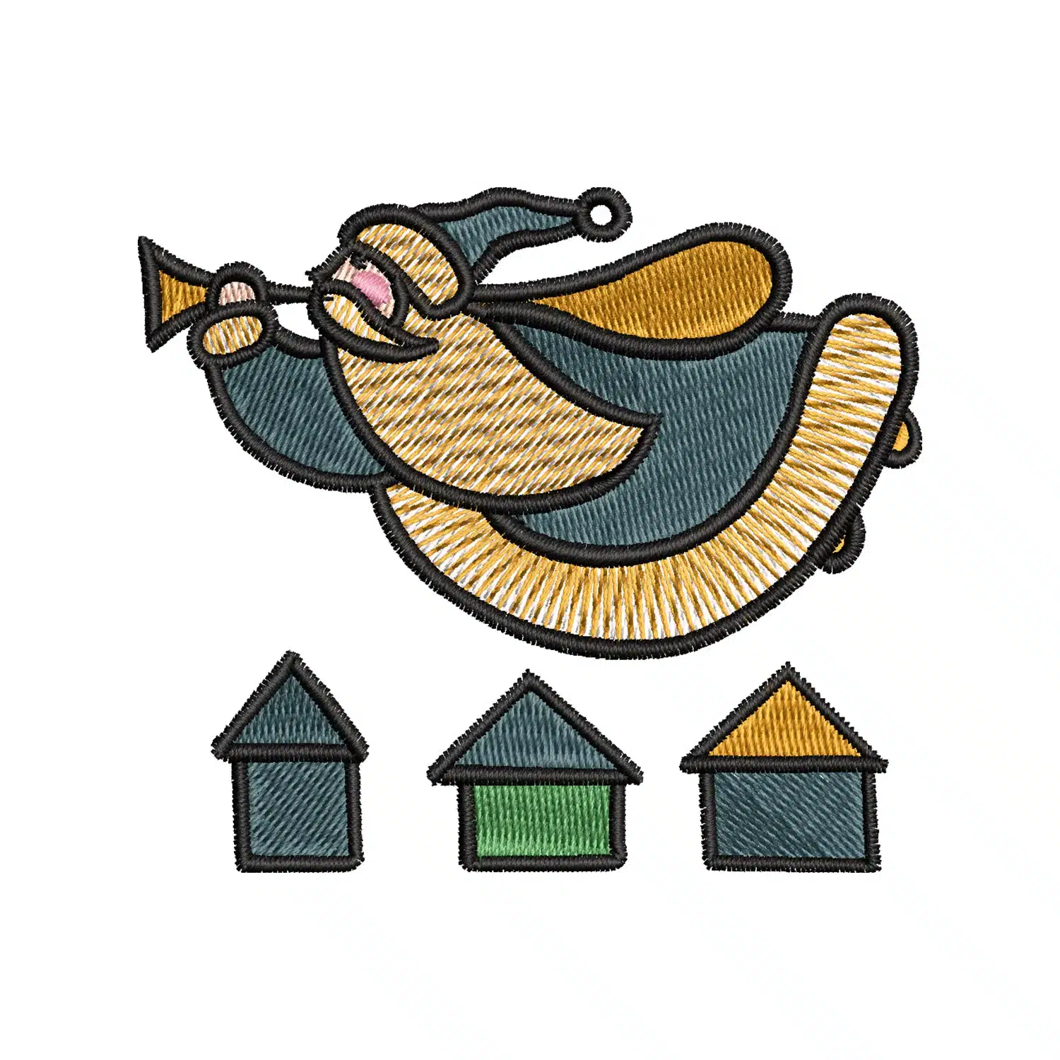 Gnome Angel with Trumpet Embroidery Design Gnome Angel with Trumpet Embroidery Design