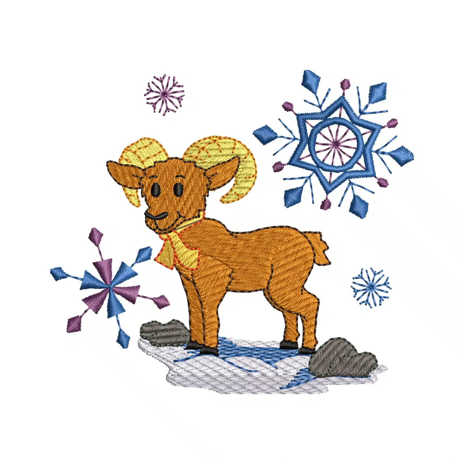 Snowflake Goat Embroidery Design