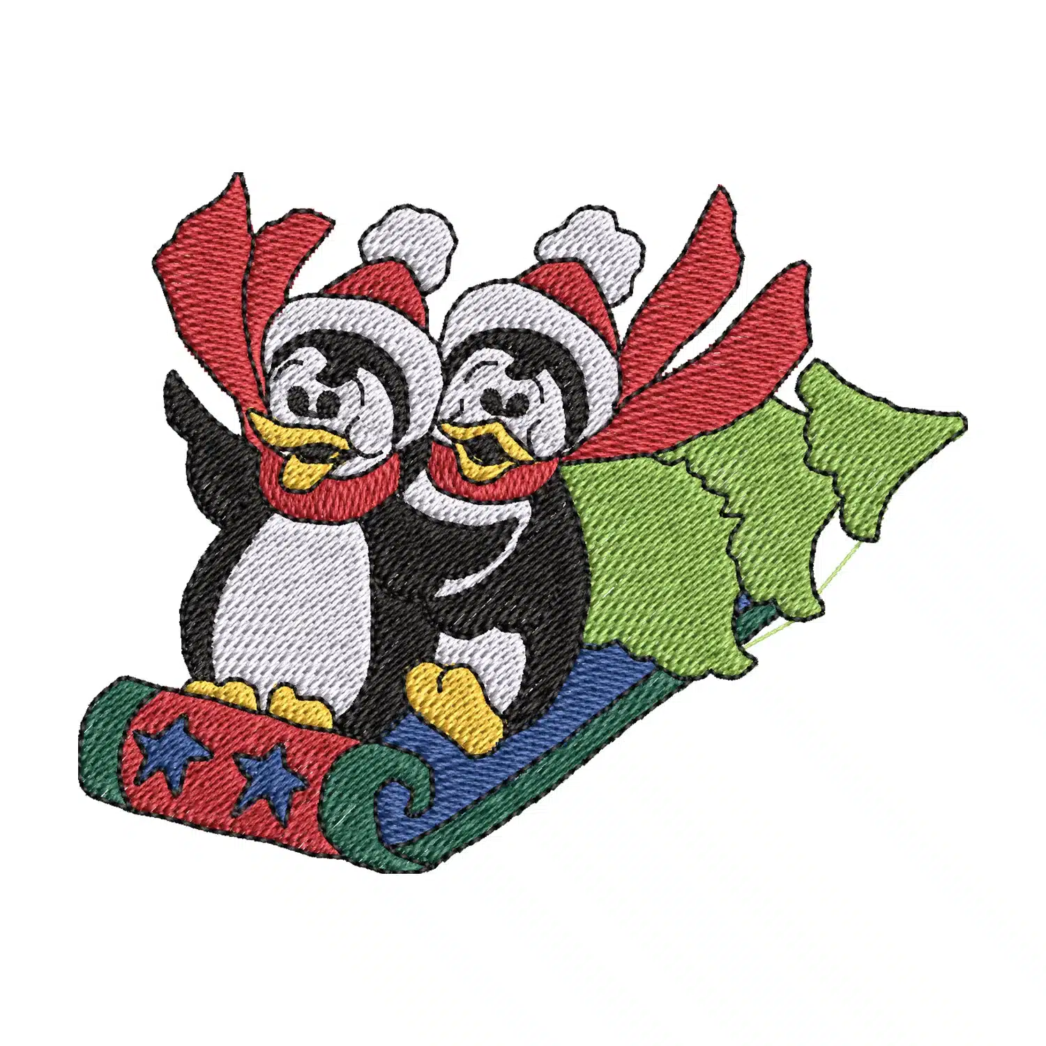 Penguin Skiing Embroidery Design