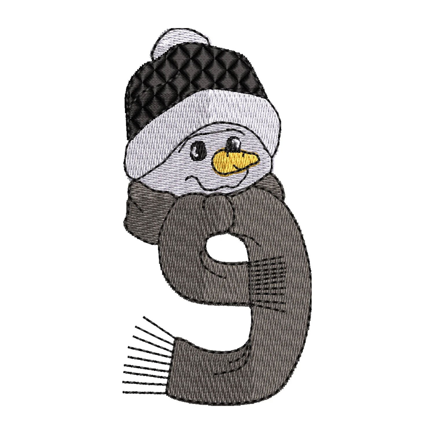 9 Numerical Snowman Embroidery Design