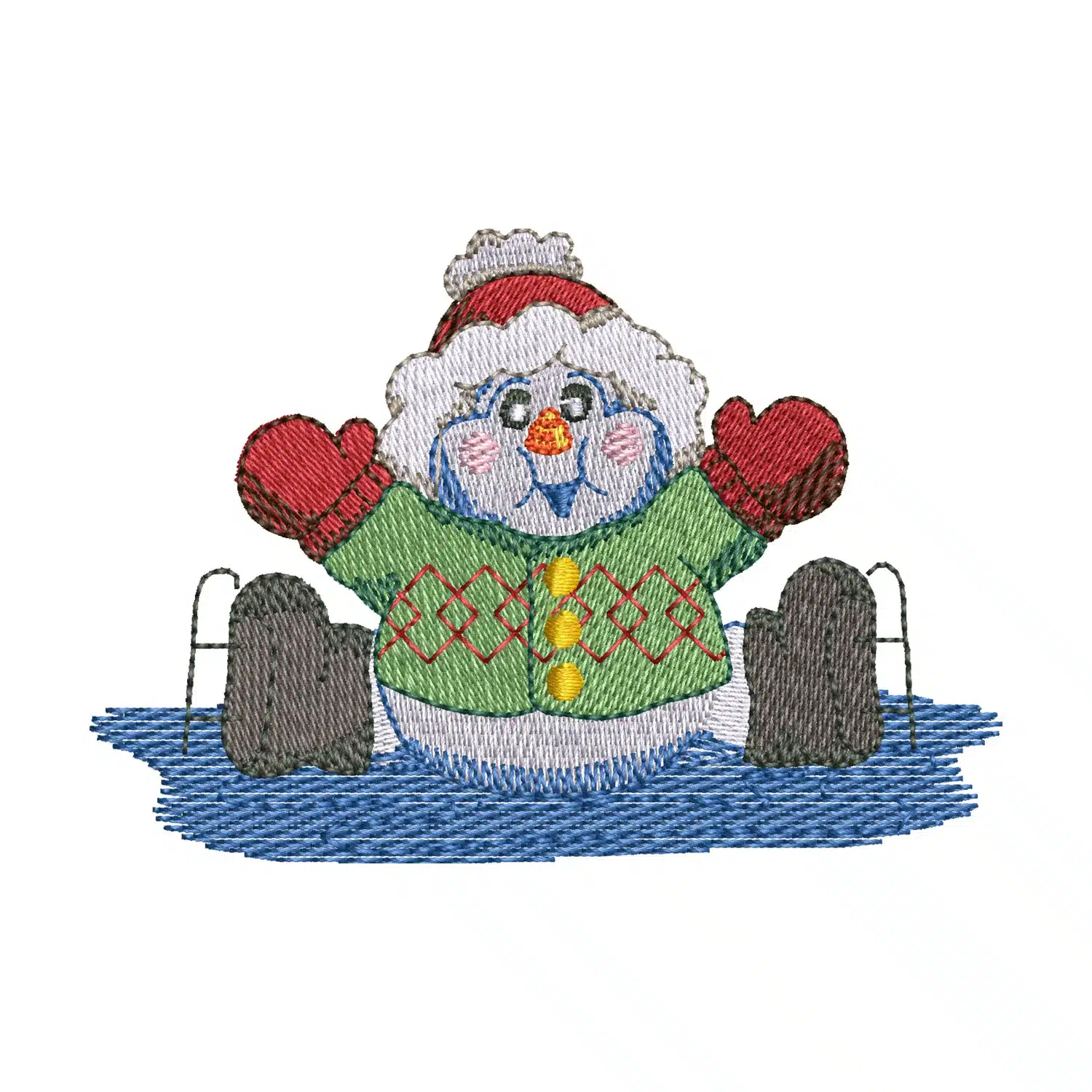Snowman on a Puddle Embroidery Design
