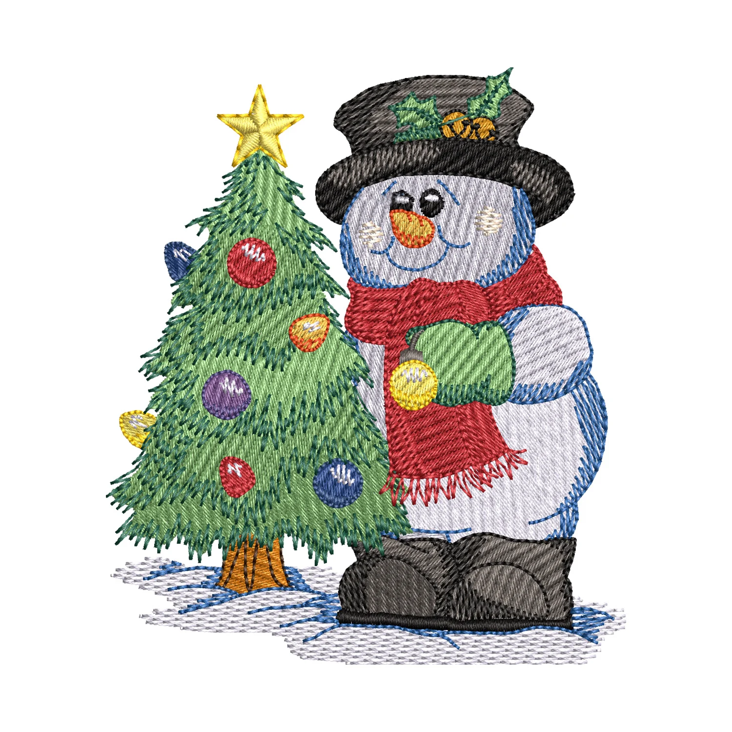 Snowman with a Christmas Tree Embroidery Design