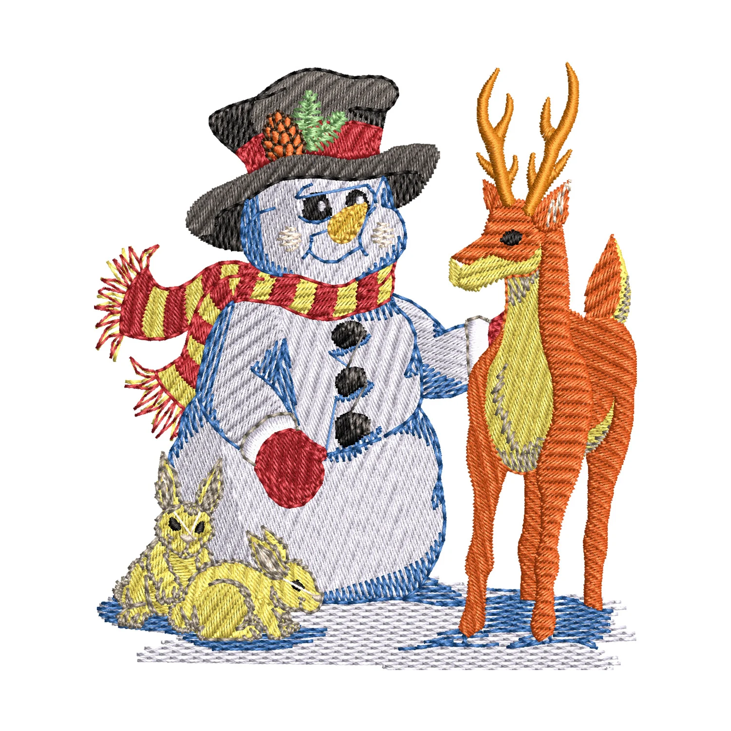 Snowman with Animals Embroidery Design