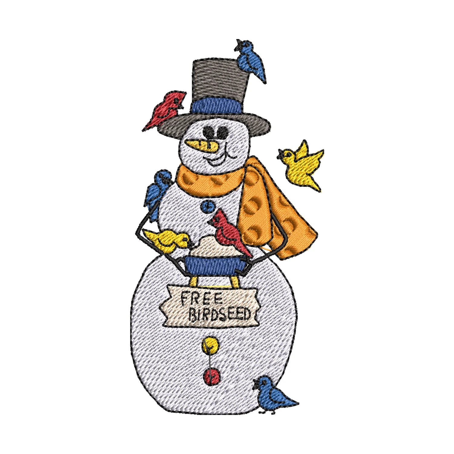 Snowman with Birds Embroidery Design