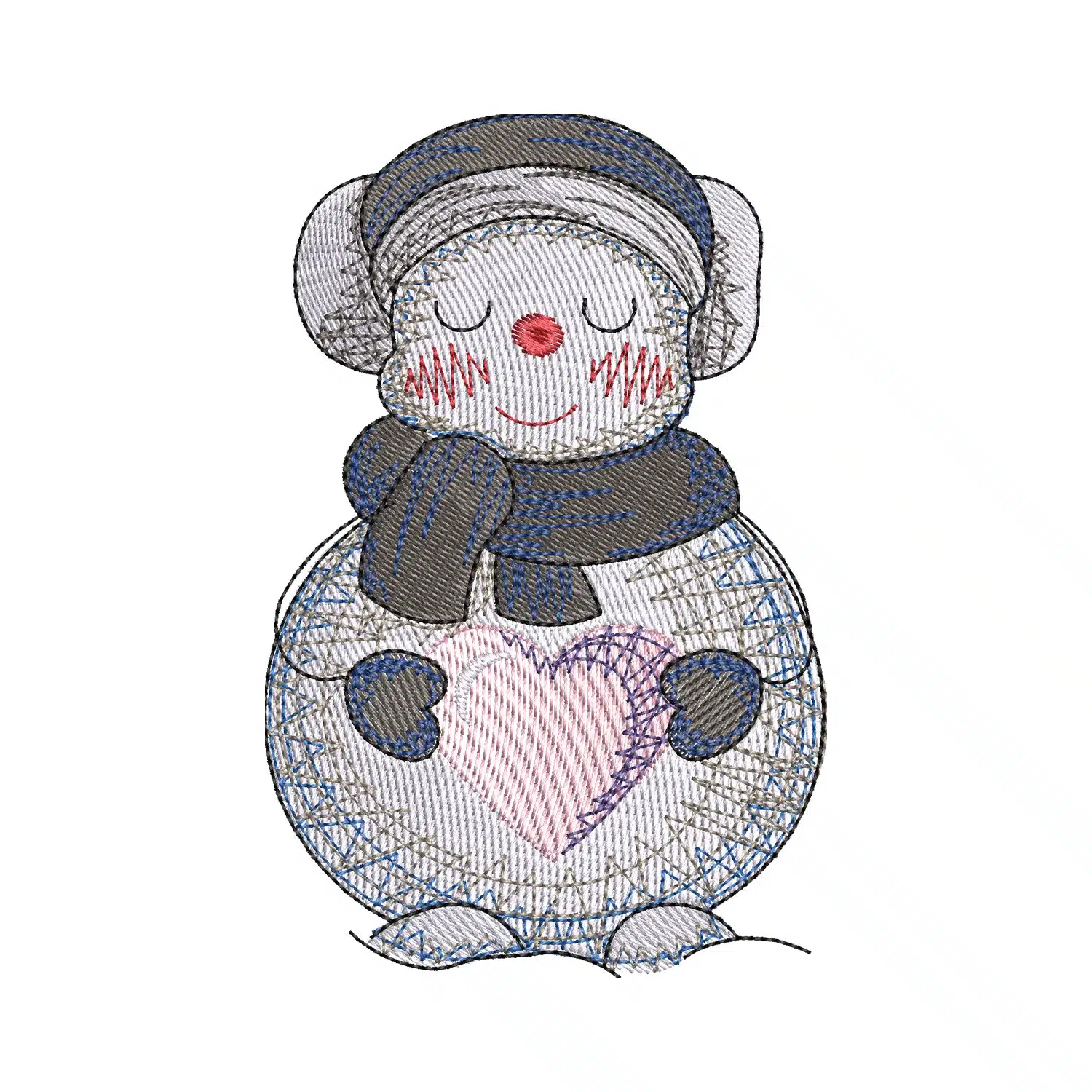 Heart Snowman Embroidery Design