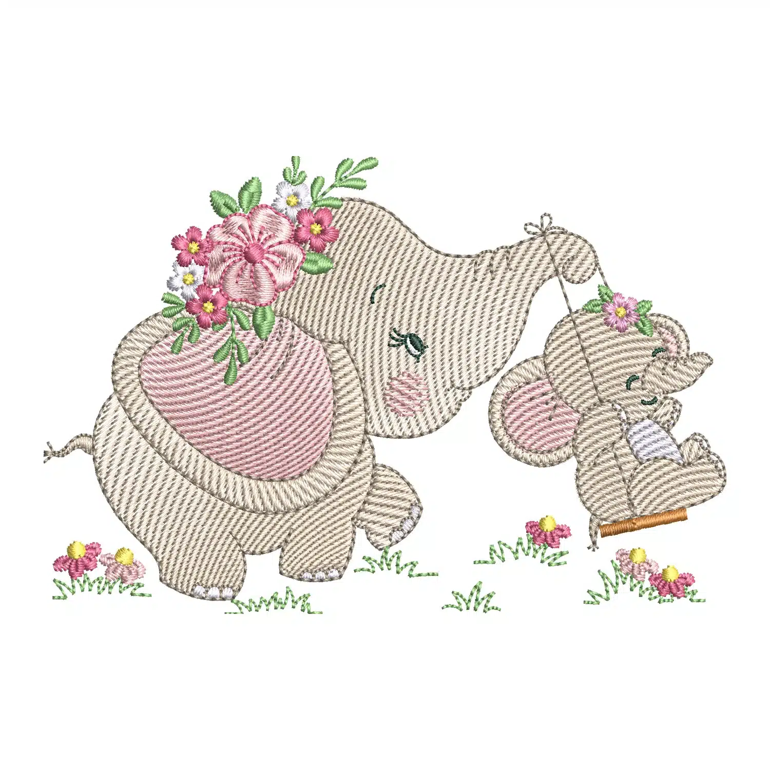 Elephant Family with Baby Elephant Embroidery Design
