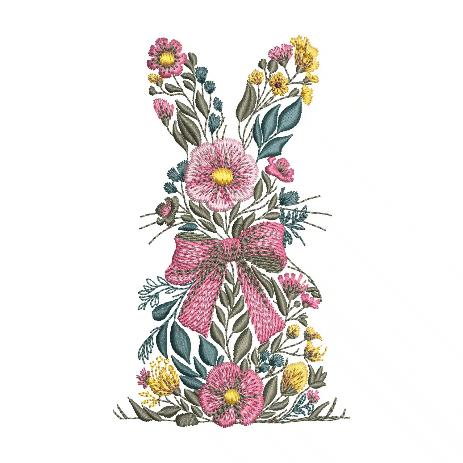 Floral Easter Bunny Embroidery Design