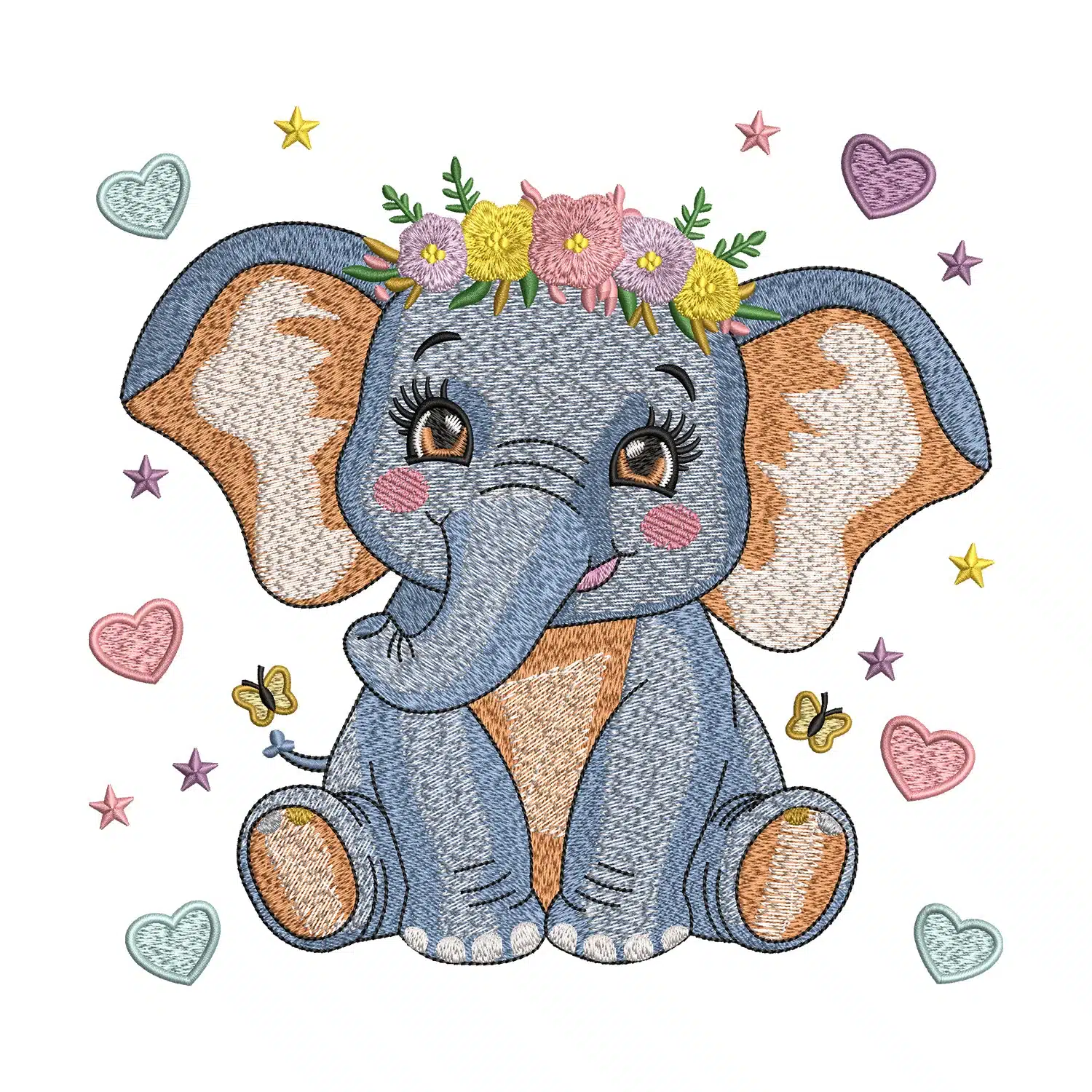 Floral Elephant Embroidery Design