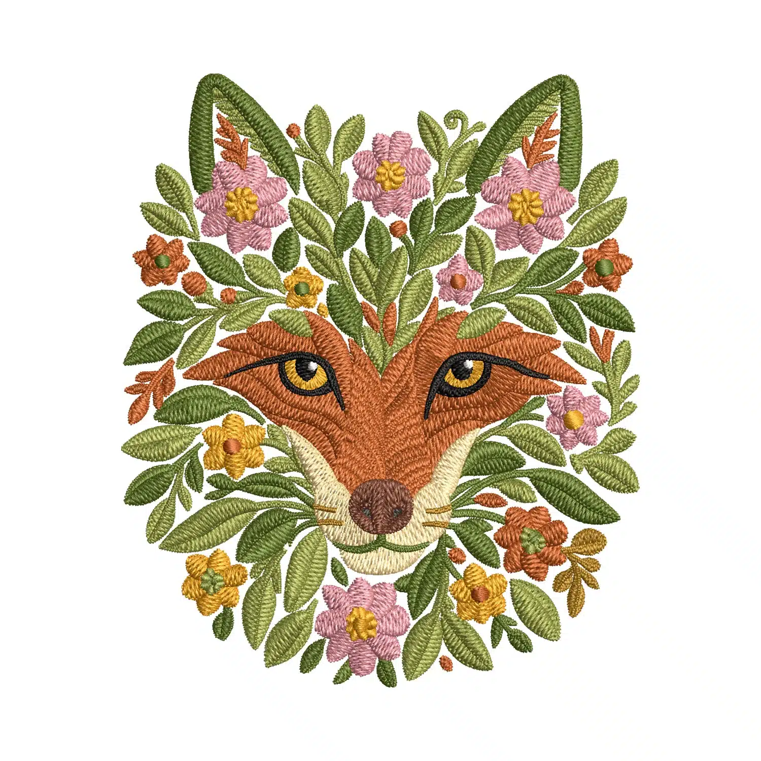 Floral Fox Embroidery Design