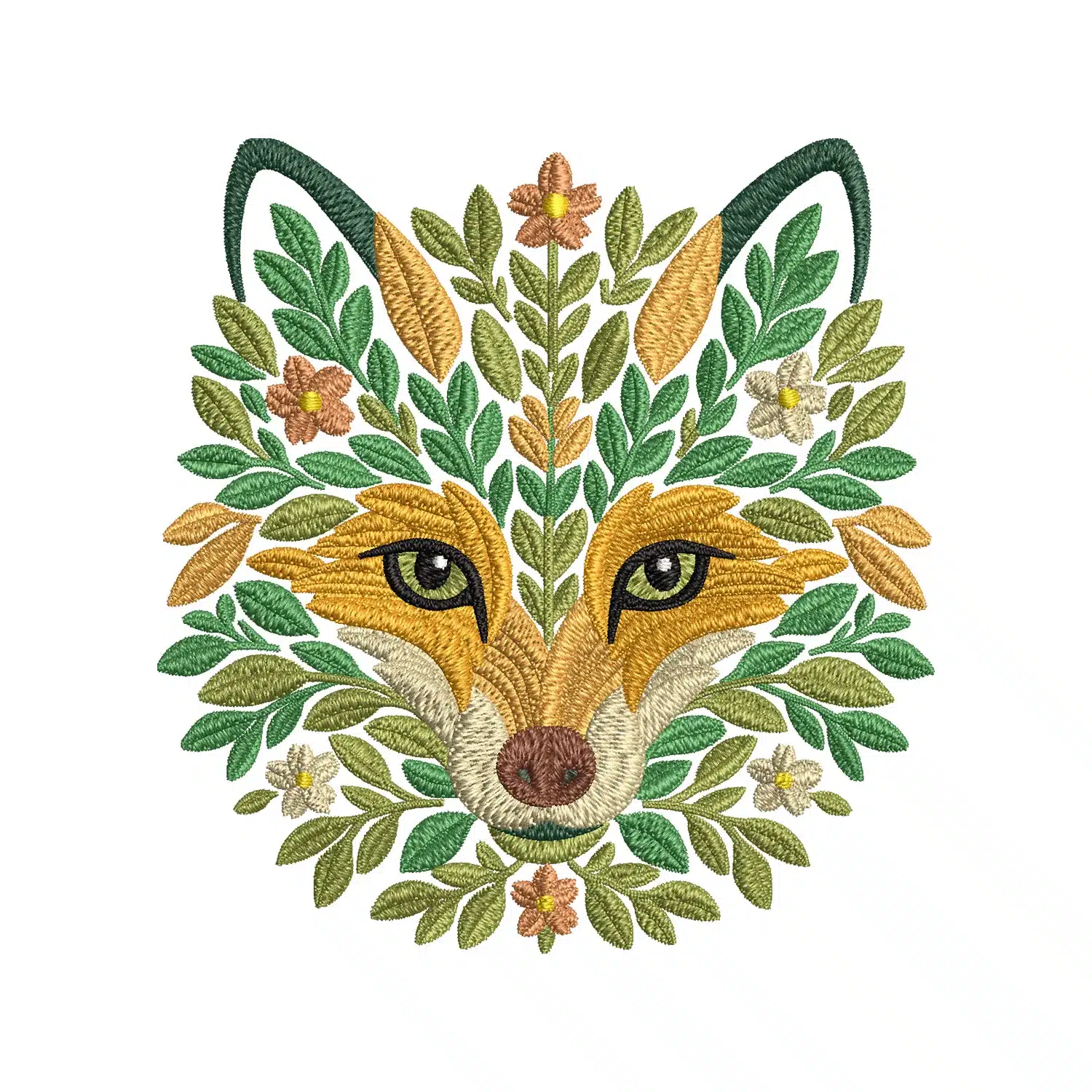 Floral Fox Embroidery Design