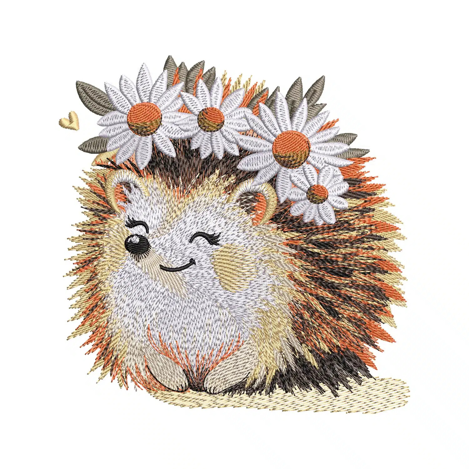 Happy Flower Hedgehog Embroidery Design