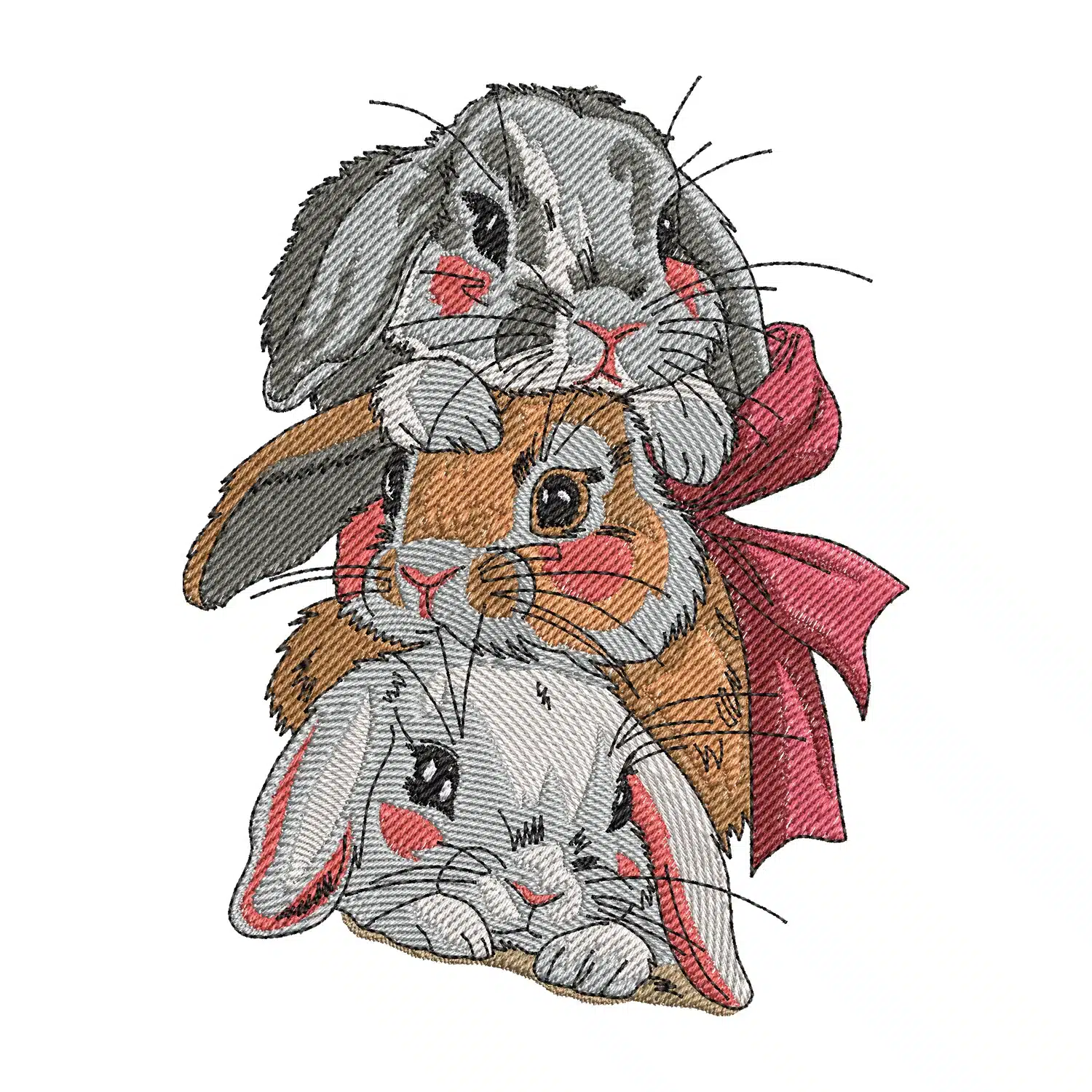 Stacked Bunny Trio Embroidery Design