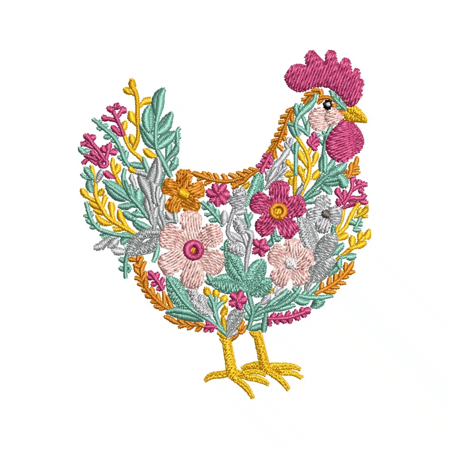 Floral Chicken Embroidery Design