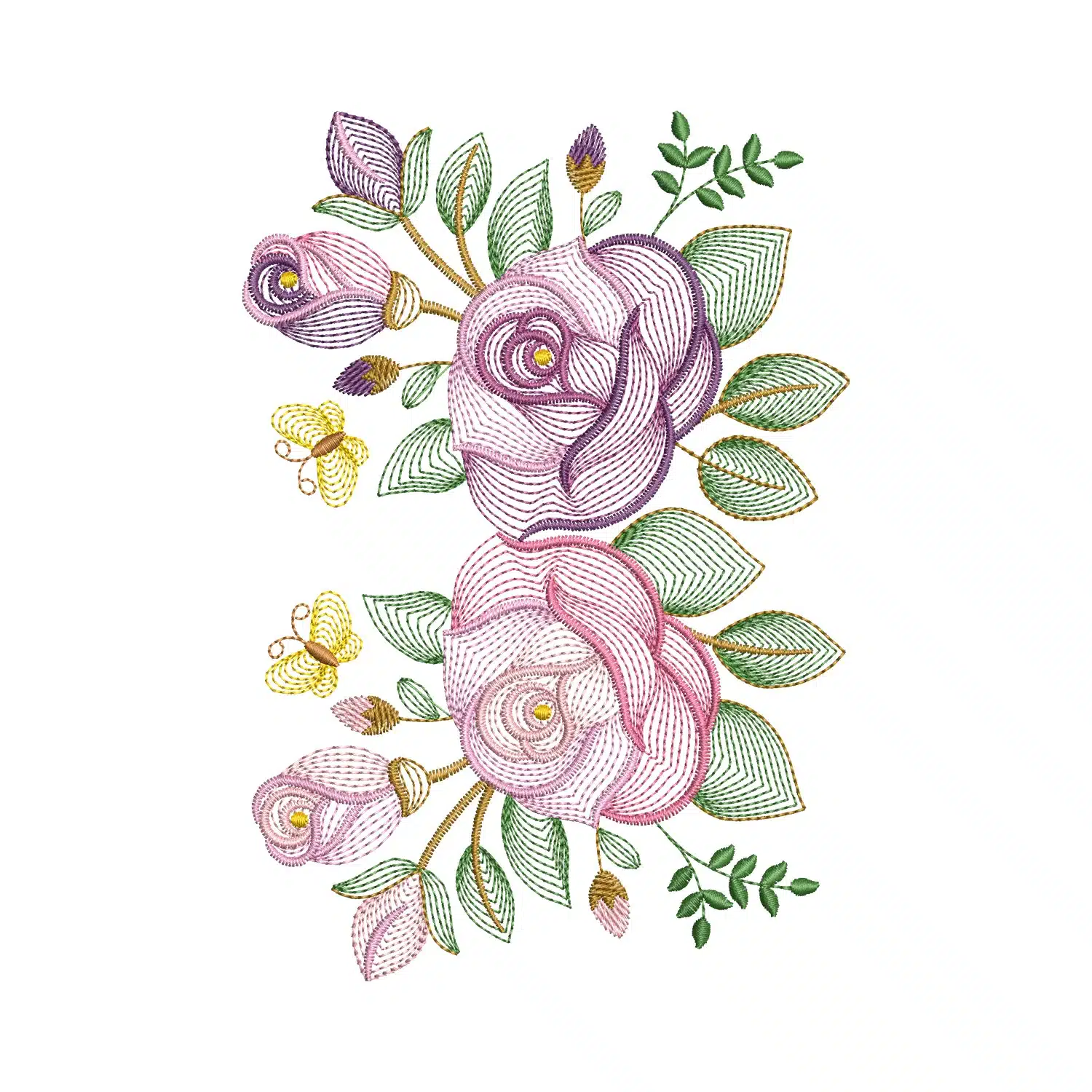 Cute Flowers with Butterflies Embroidery Design
