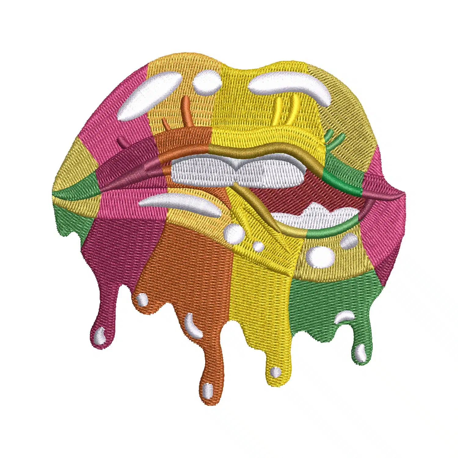 Multicolored Dripping Lips Embroidery Design
