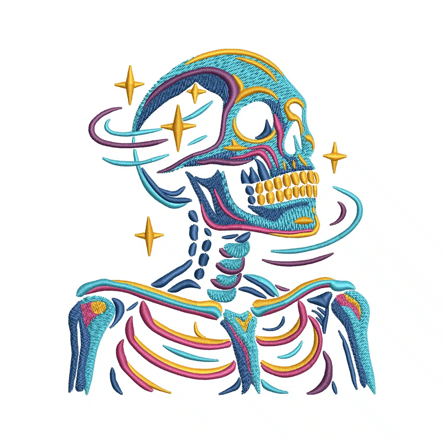 Neon Chromatic Skull Embroidery Design