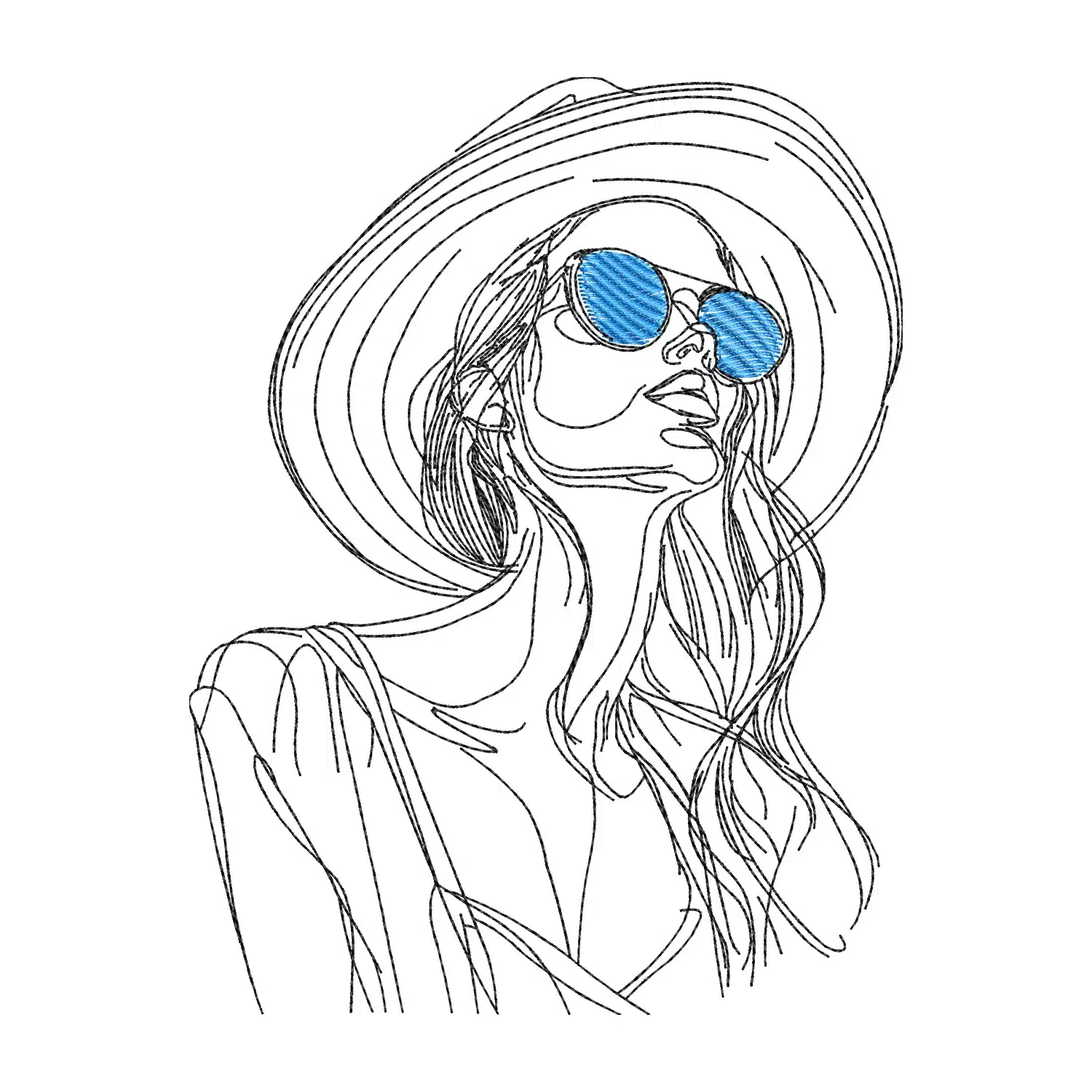 Summer Lady Line Embroidery Design