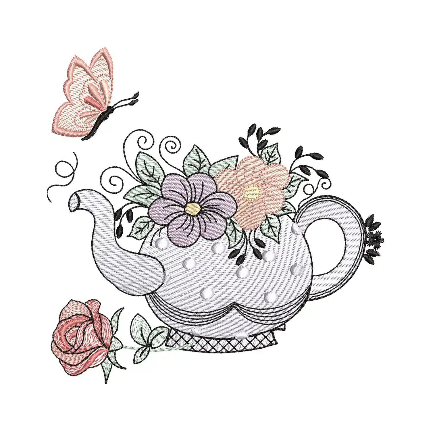 Tea Kettle Embroidery Design