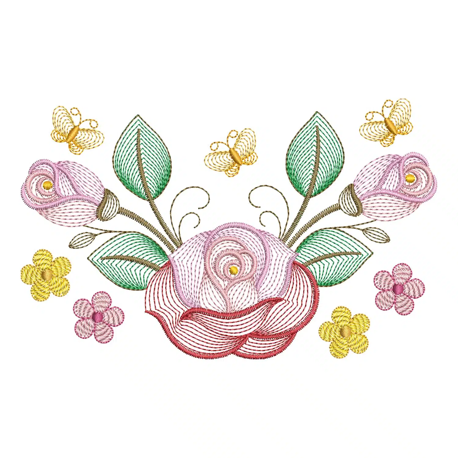 Flowers and Butterflies Embroidery Design