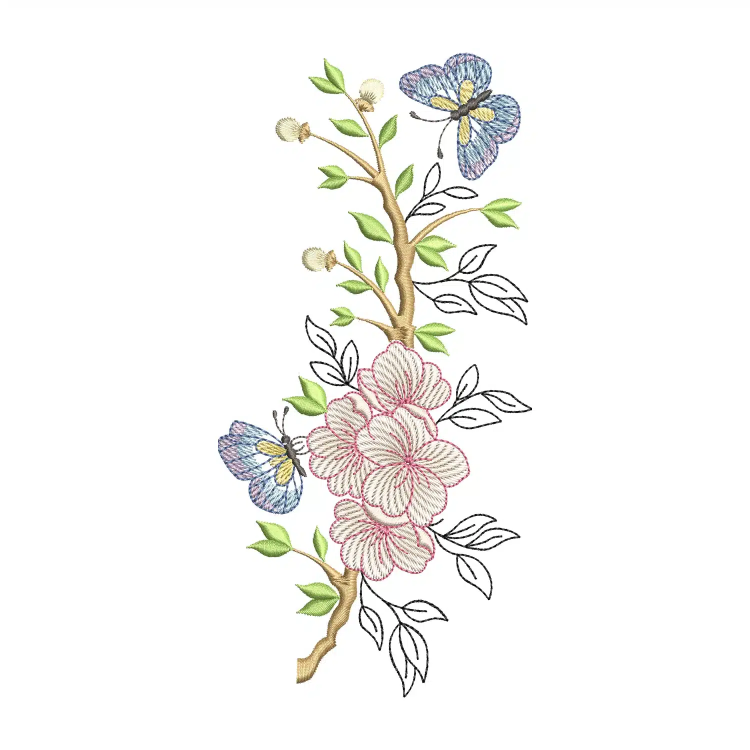 Flower Butterflies Embroidery Design