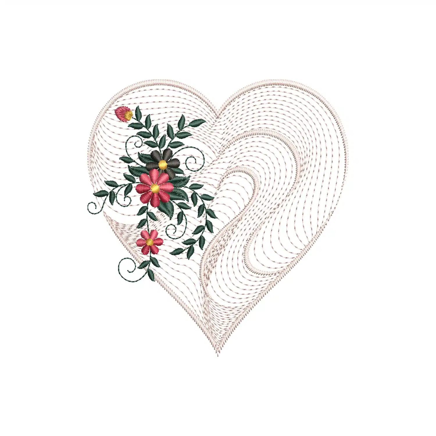 Heart Roses Embroidery Design