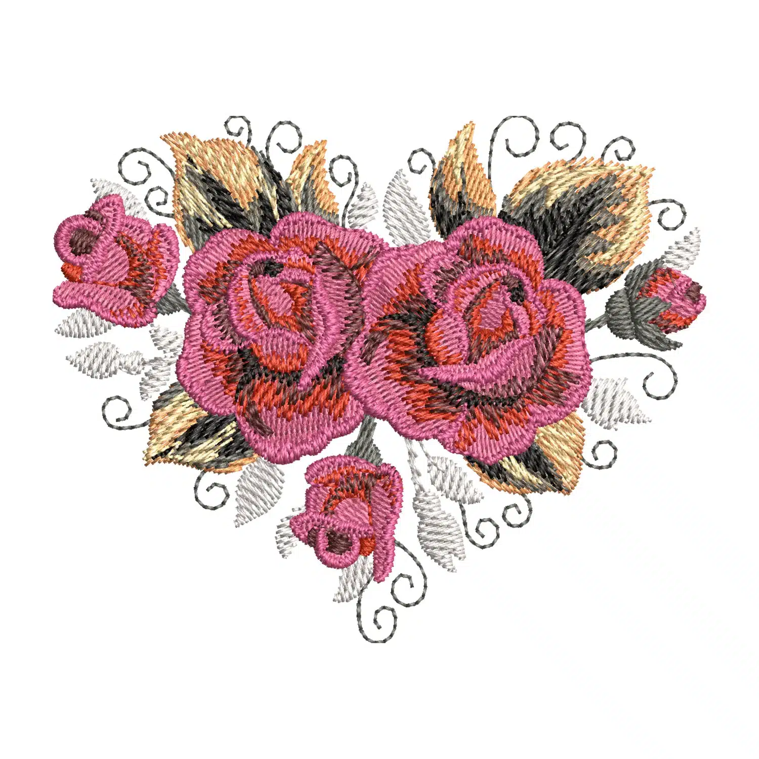 Heart Roses Embroidery Design