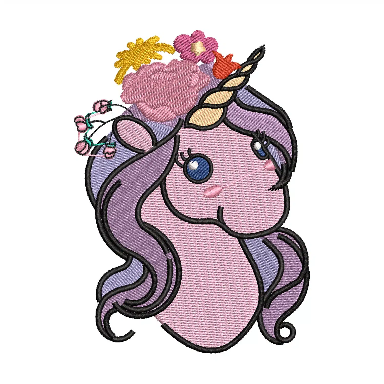 Unicorn Head With Flower Crown Embroidery Design