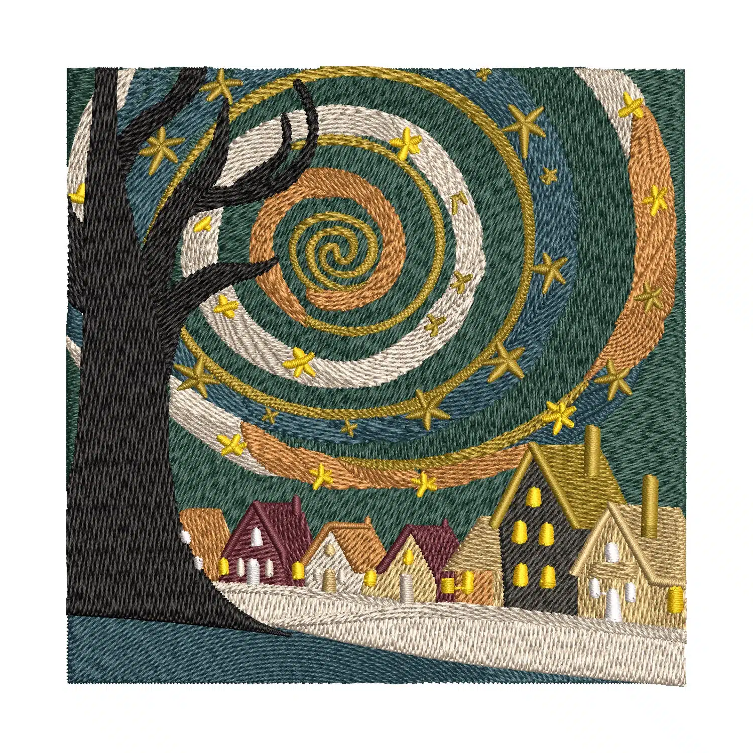 Night Landscape Embroidery Design