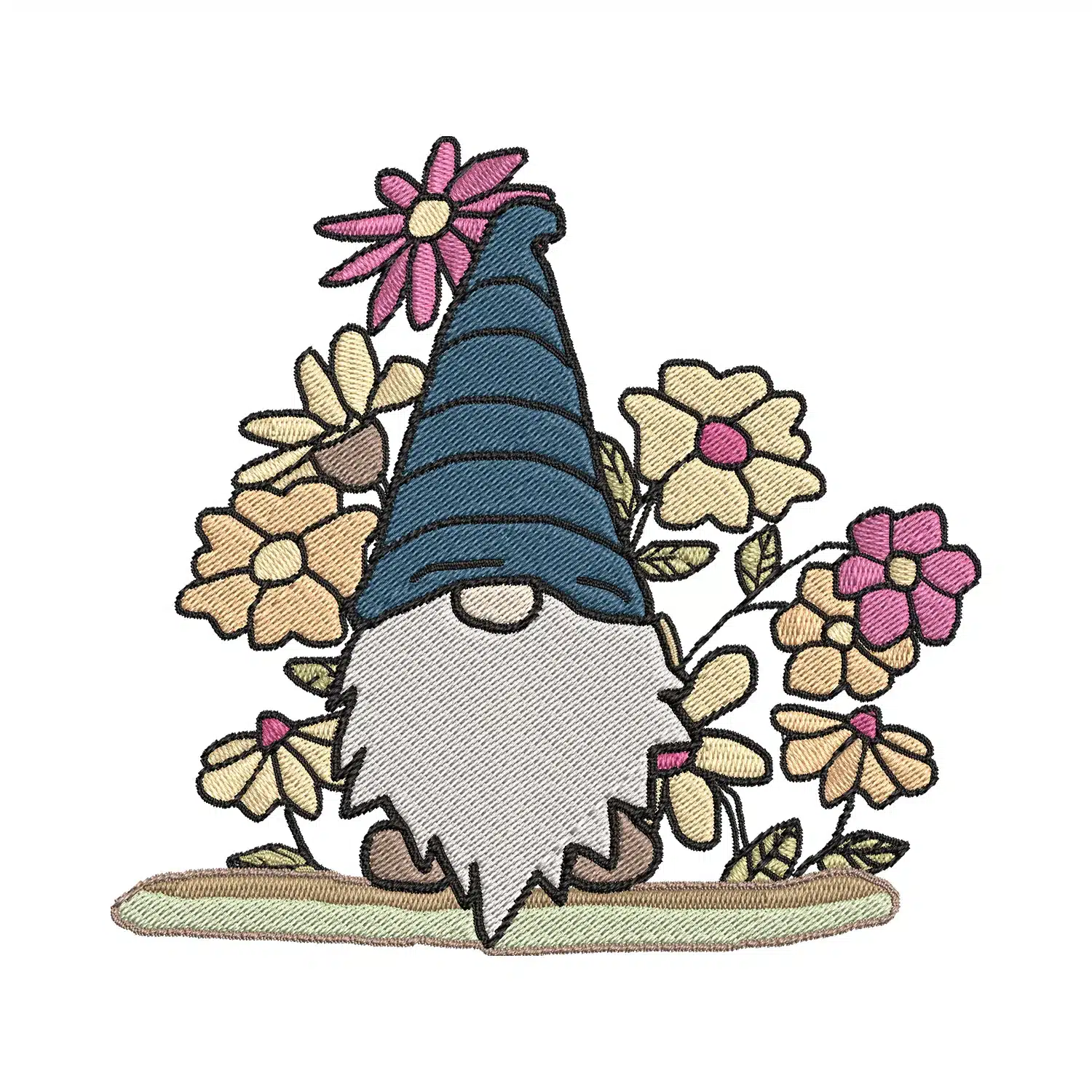 Gnome Among Flowers Embroidery Design