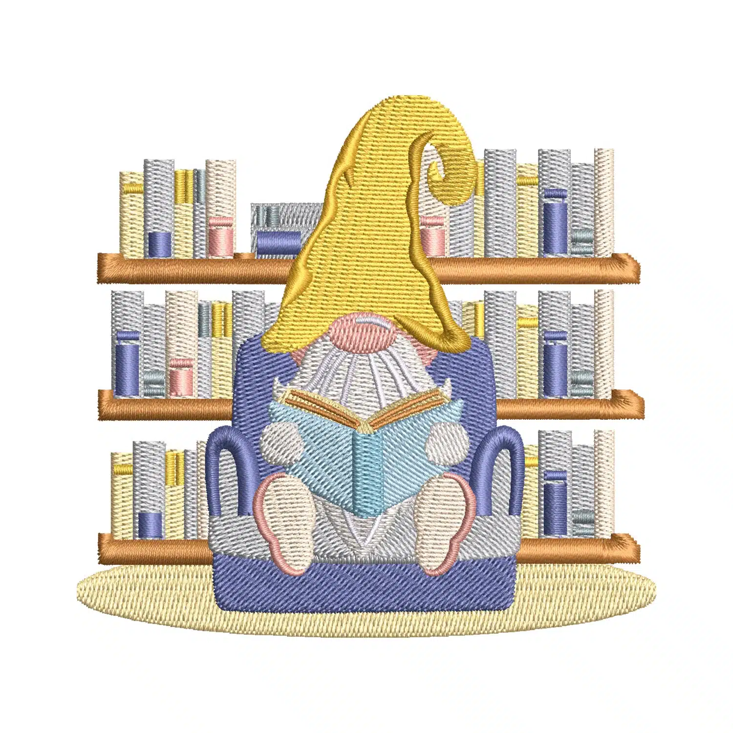 Gnome Sitting in a Library Embroidery Design