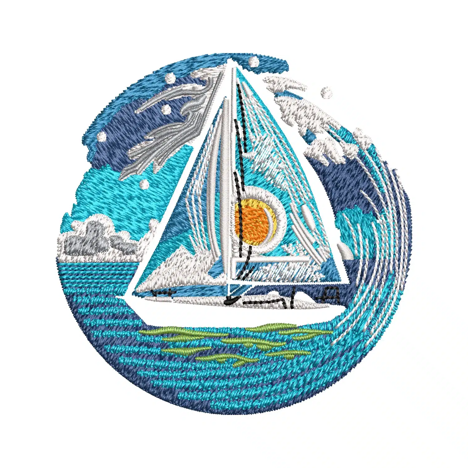 Sailboat and Sunset Embroidery Design